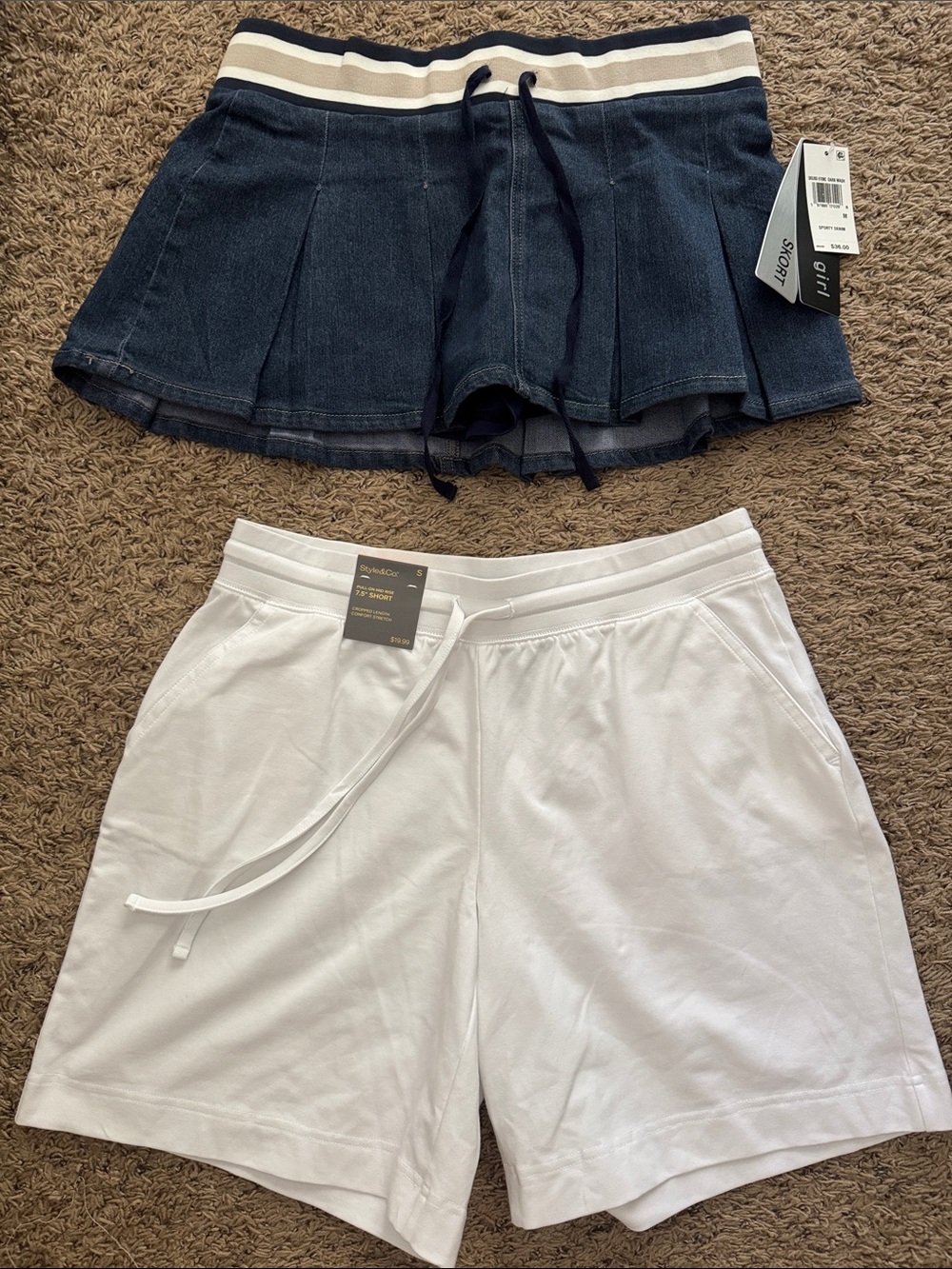 Brand New Denim Pleated Skort + White Drawstring Shorts | Size S/M = $16